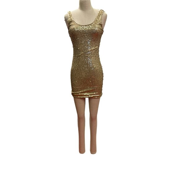 As U Wish Gold Sequin Sleeveless Bodycon Dress S Polyester Spandex Junior Prom M - Picture 1 of 8
